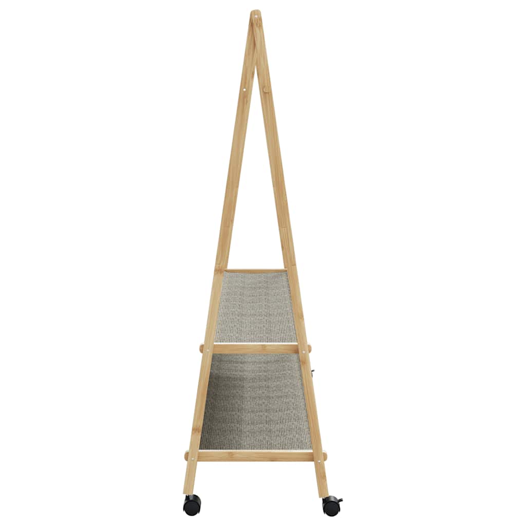 Klesstativ med hyller og hjul 132x45,5x155,5 cm bambus
