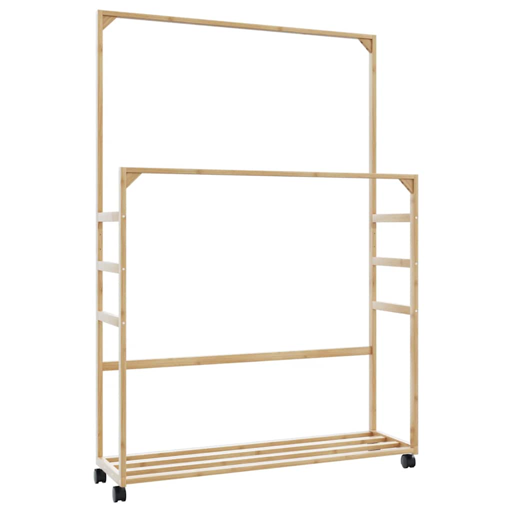 Klesstativ med hyller og hjul 90x35x155 cm bambus vidaXL