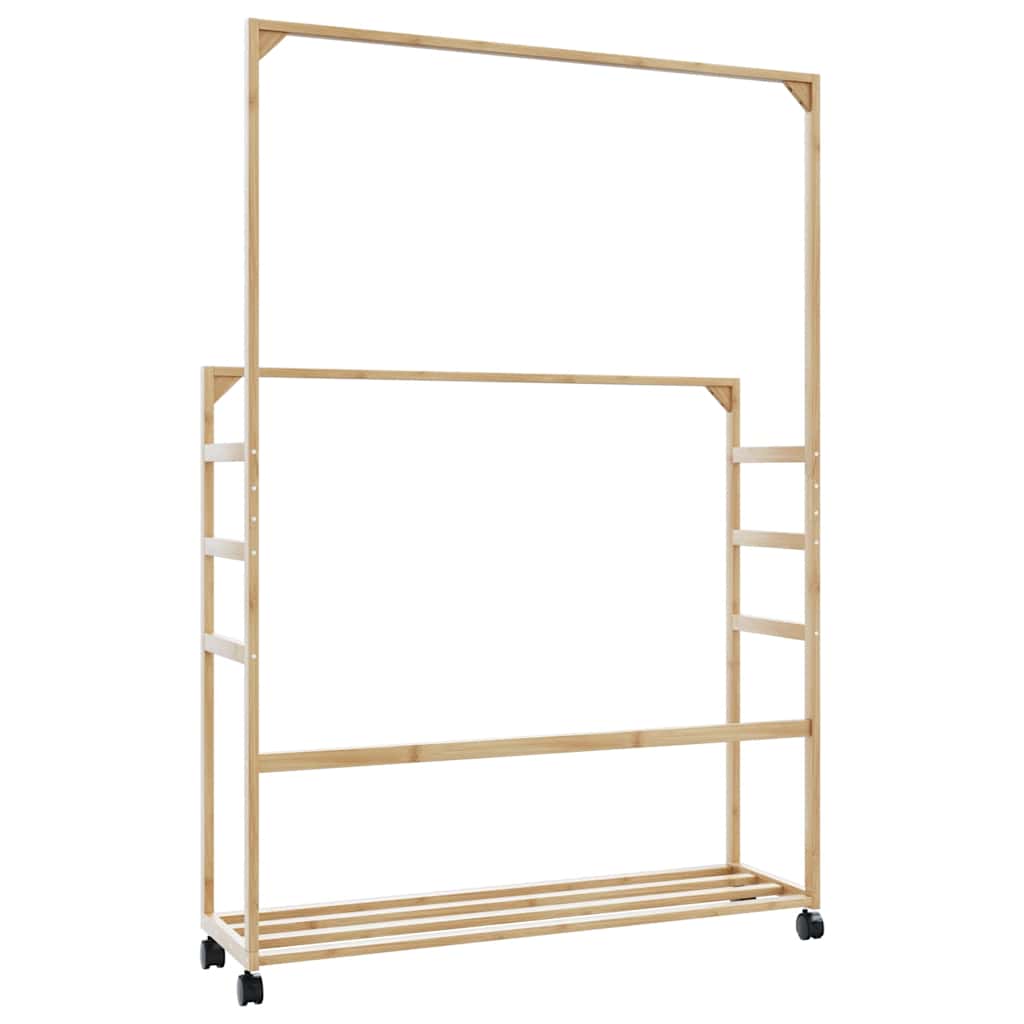 Klesstativ med hyller og hjul 90x35x155 cm bambus vidaXL