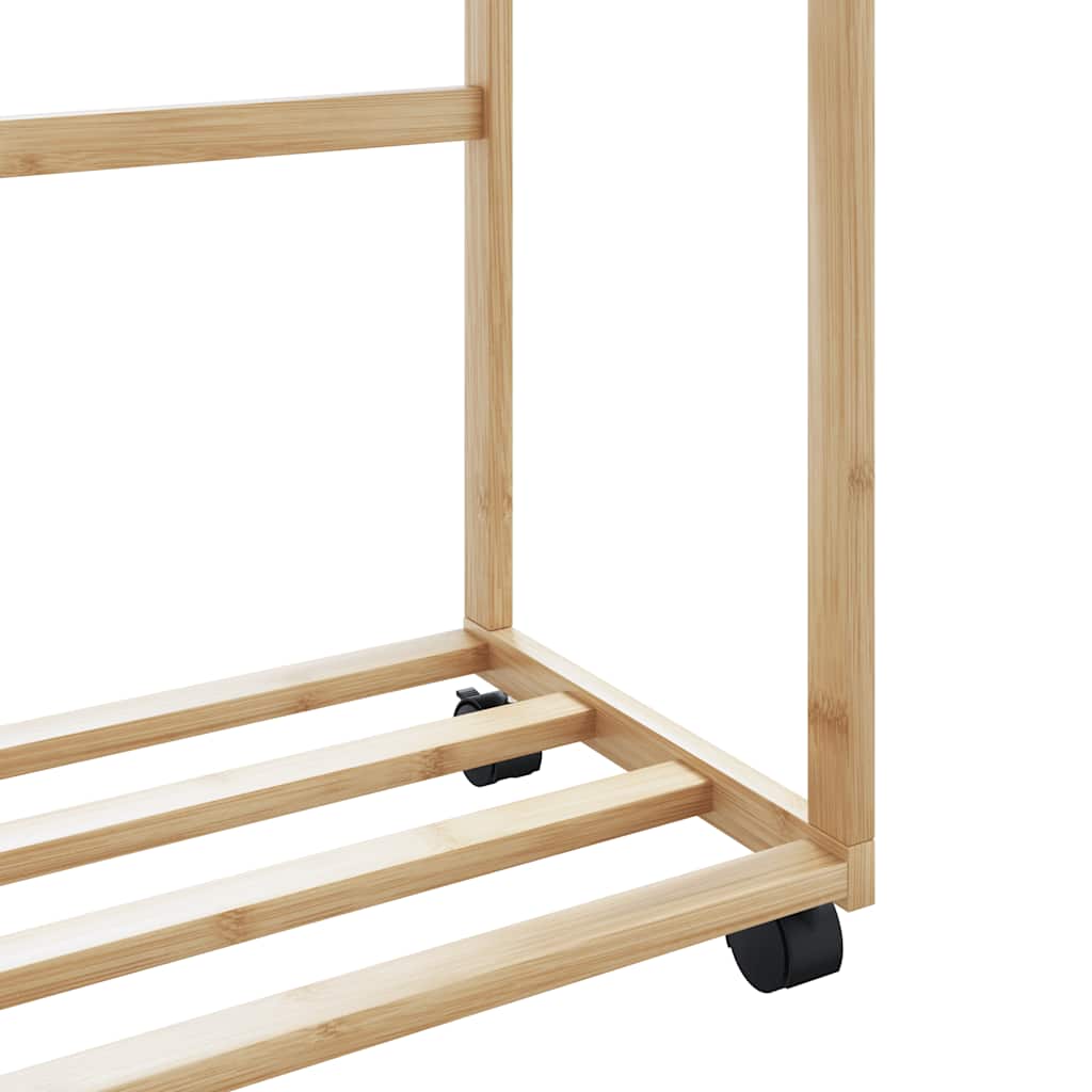 Klesstativ med hyller og hjul 90x35x155 cm bambus vidaXL
