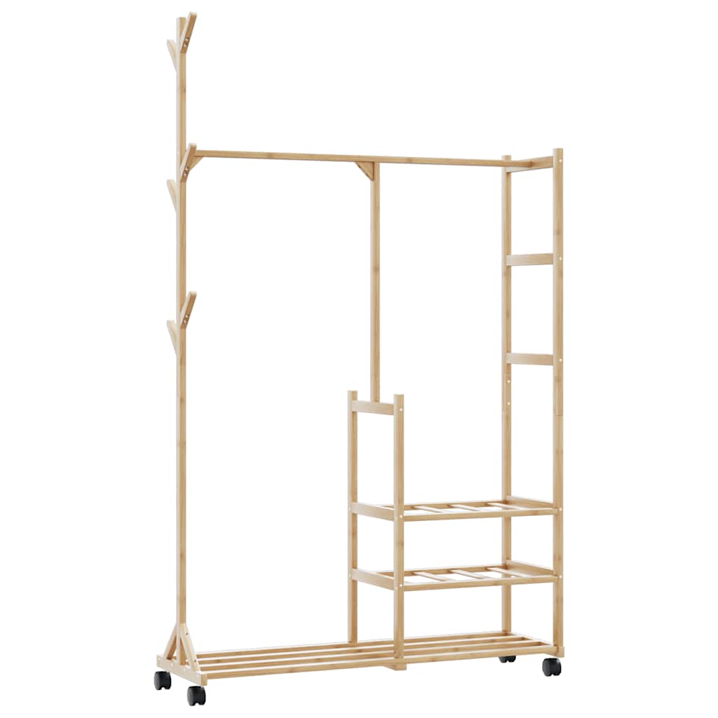 Klesstativ med hyller og hjul 100x38x175,5 cm bambus vidaXL