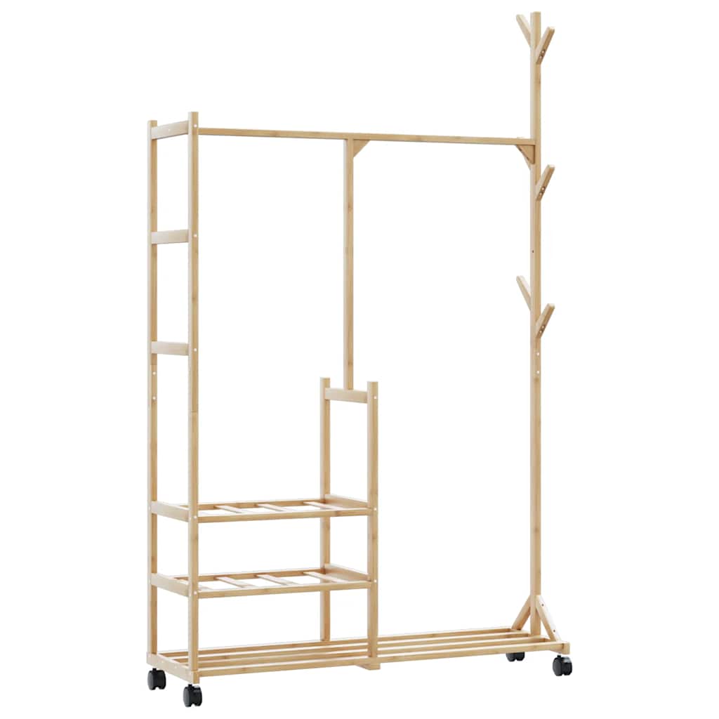 Klesstativ med hyller og hjul 100x38x175,5 cm bambus vidaXL
