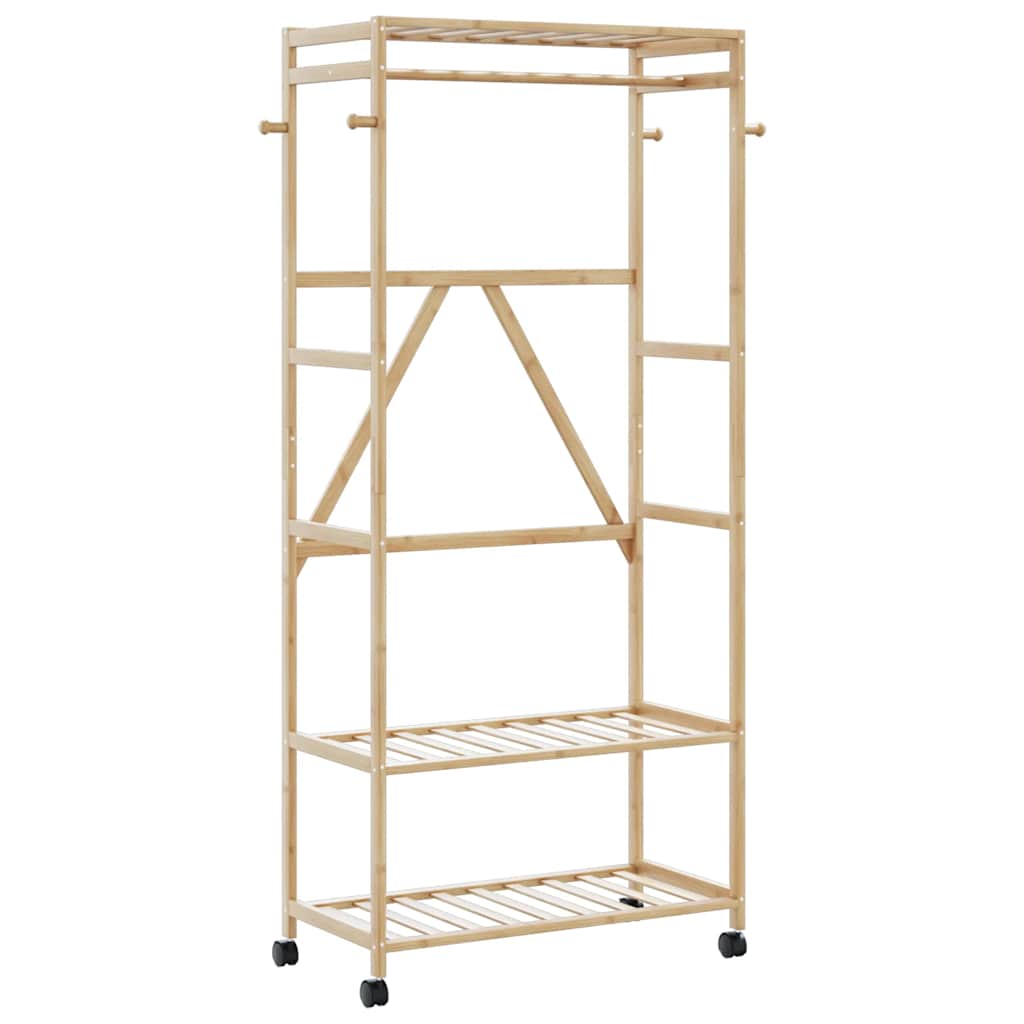 Klesstativ med hyller og hjul 90x40x179,5 cm bambus