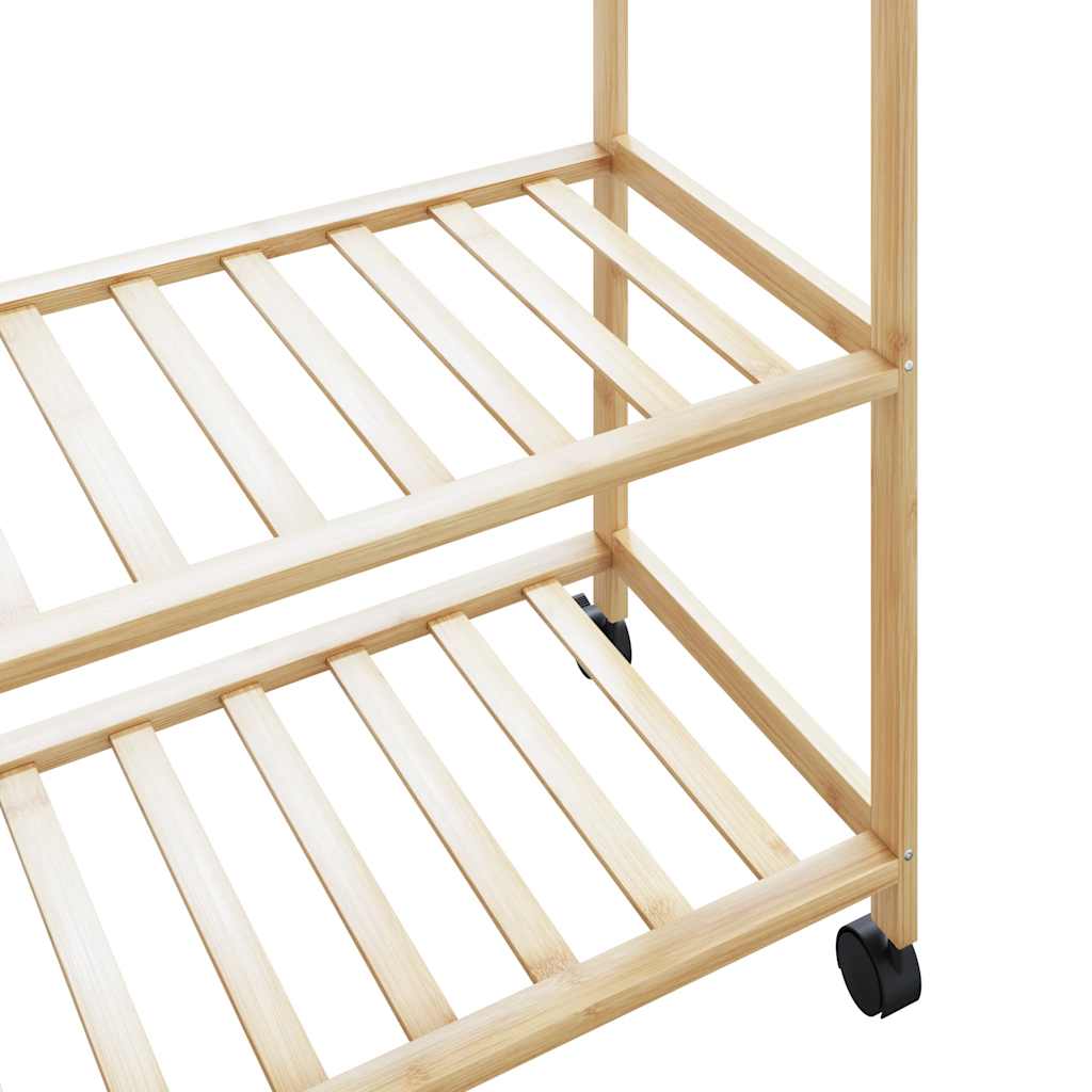 Klesstativ med hyller og hjul 90x40x179,5 cm bambus