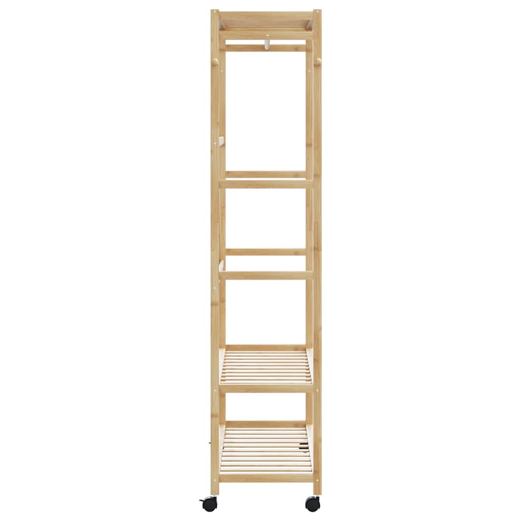Klesstativ med hyller og hjul 110x40x180 cm bambus