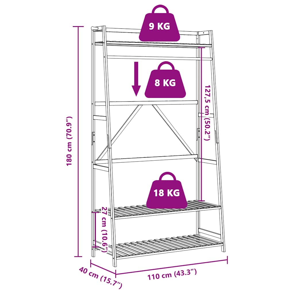 Klesstativ med hyller 110x40x180 cm bambus