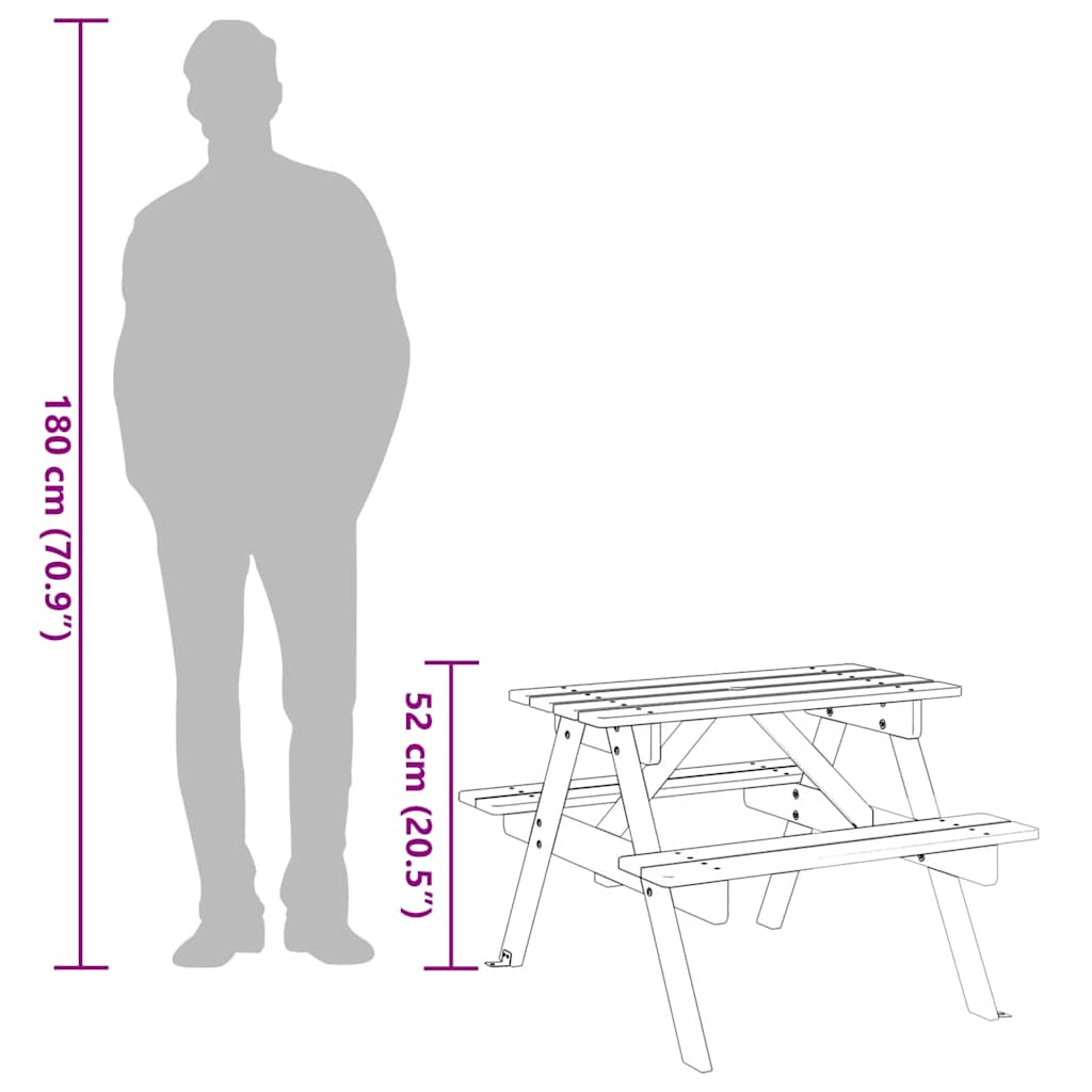 Piknikbord for 4 barn med parasollhull heltre gran vidaXL