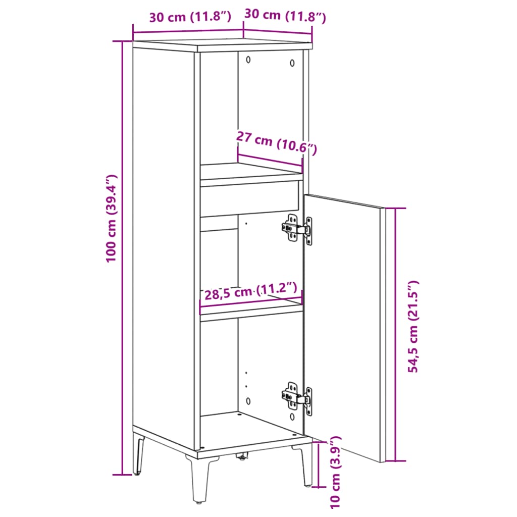 Baderomsskap sonoma eik 30x30x100 cm konstruert tre