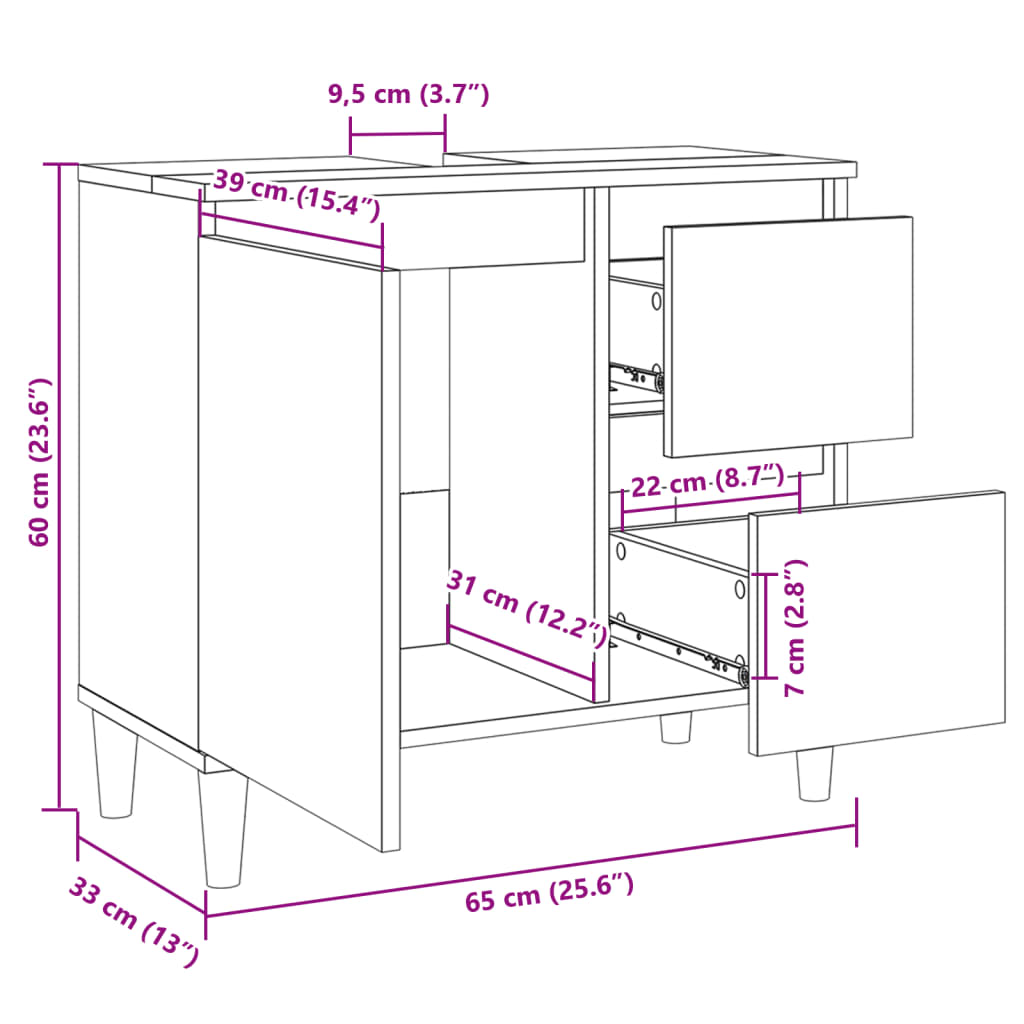 Baderomsskap sonoma eik 65x33x60 cm konstruert tre