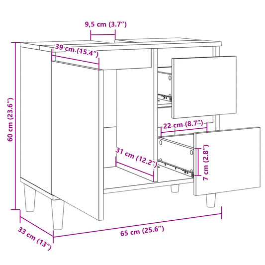 Baderomsskap sonoma eik 65x33x60 cm konstruert tre