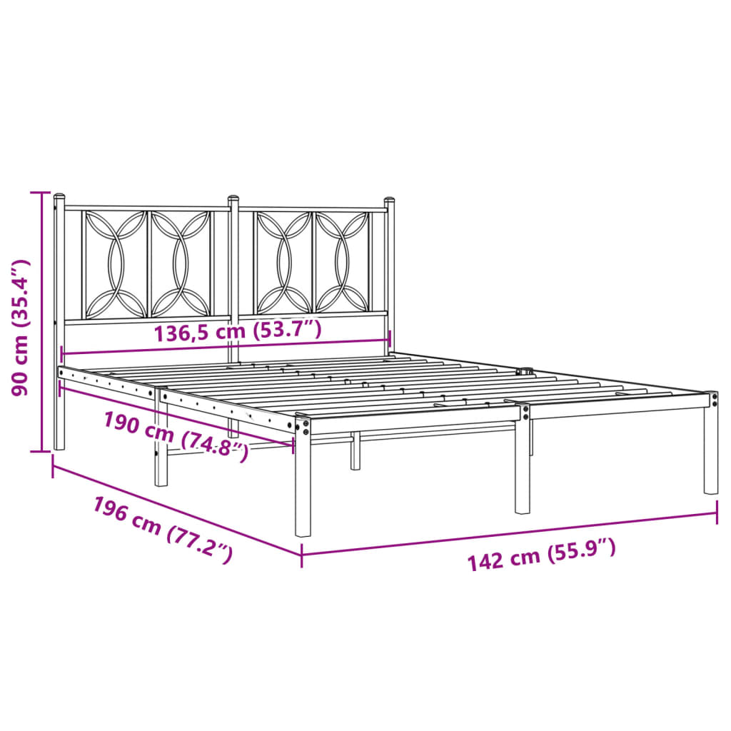 Sengeramme i metall med hodegavl svart 135x190 cm