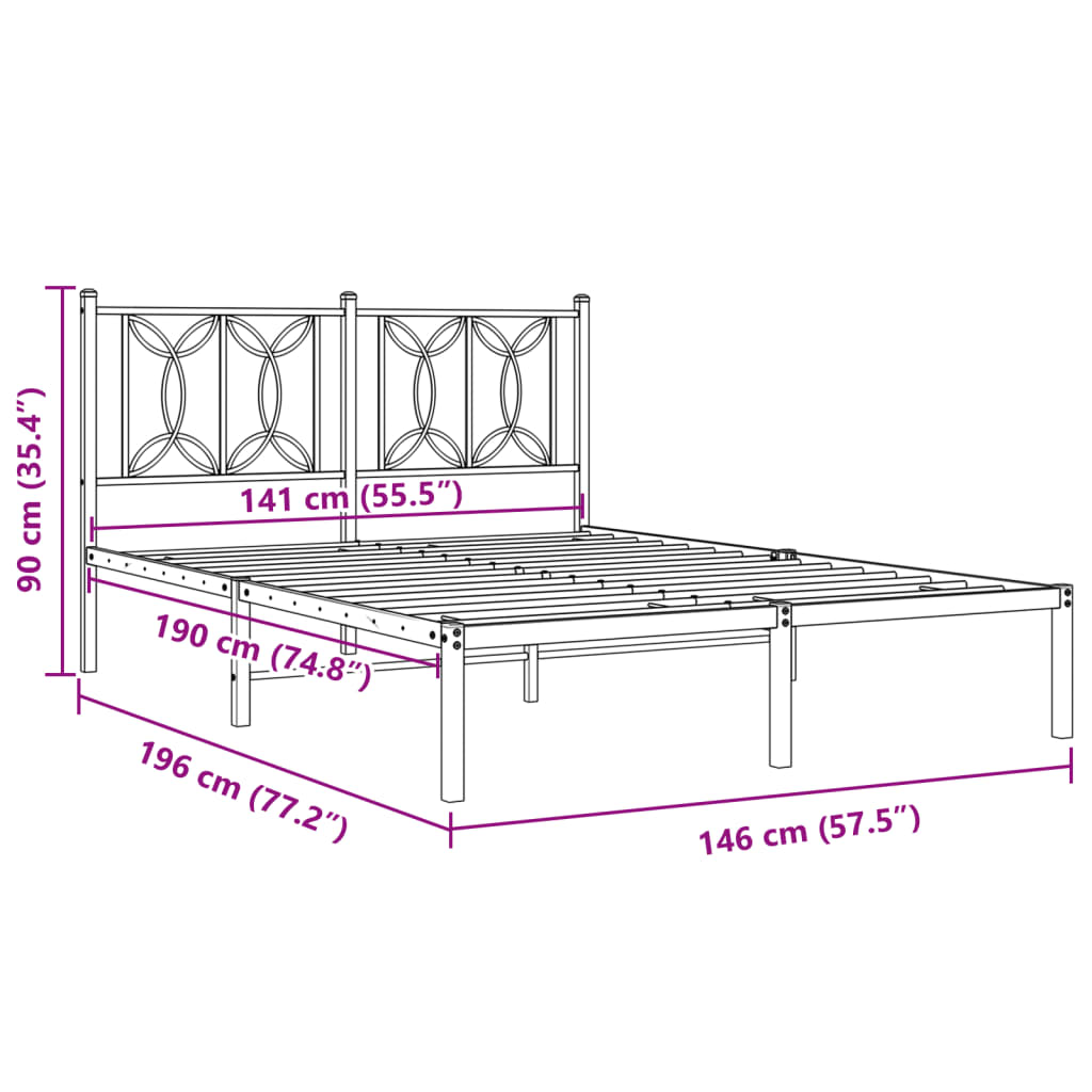 Sengeramme i metall med hodegavl svart 140x190 cm