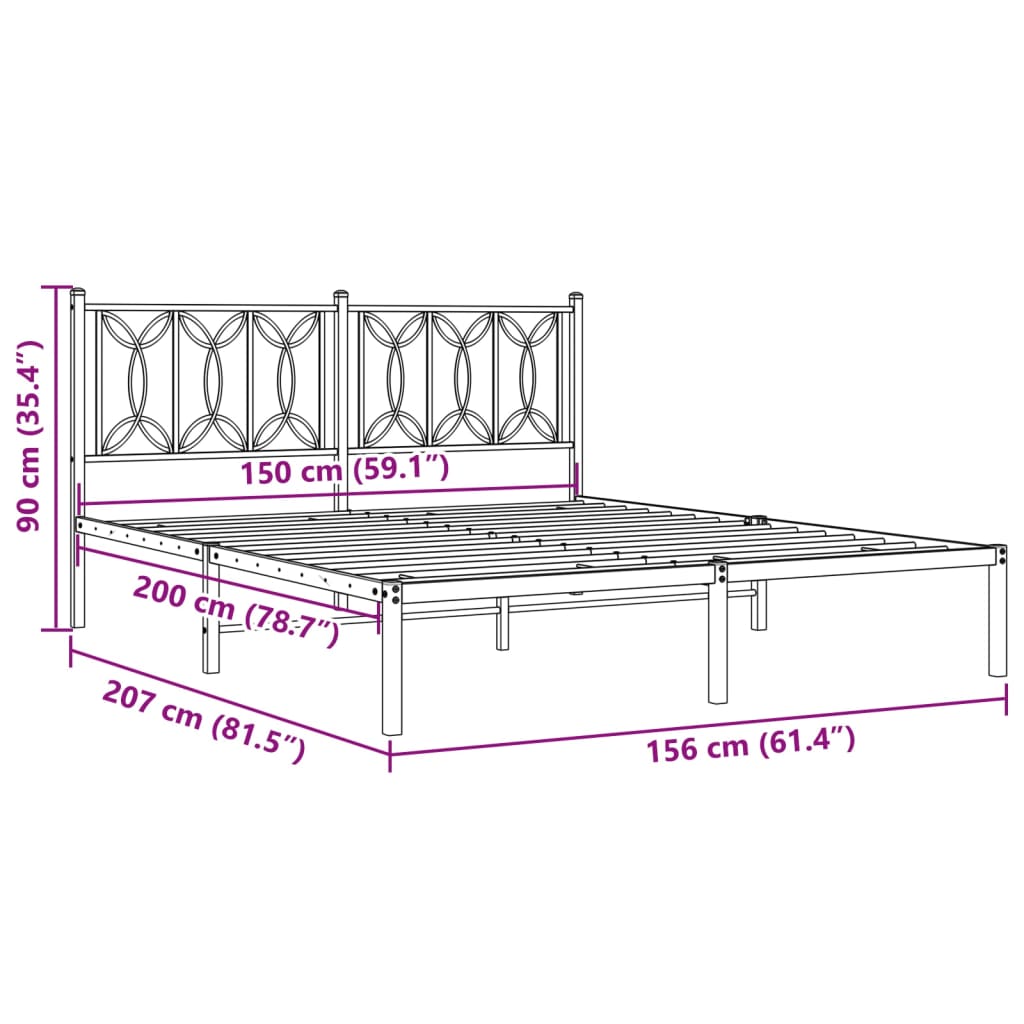 Sengeramme i metall med sengegavl svart 150x200 cm