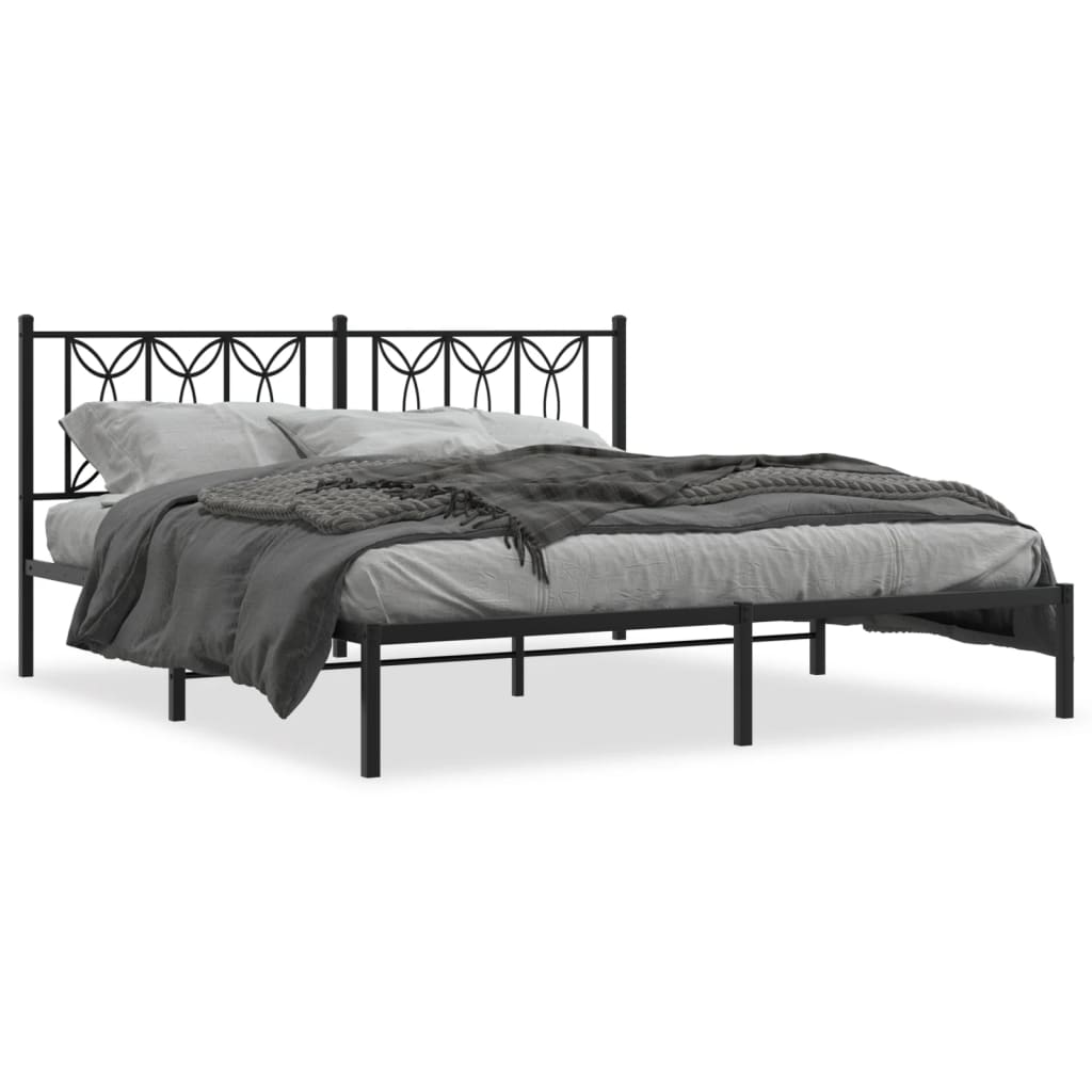 Sengeramme i metall med sengegavl svart 180x200 cm