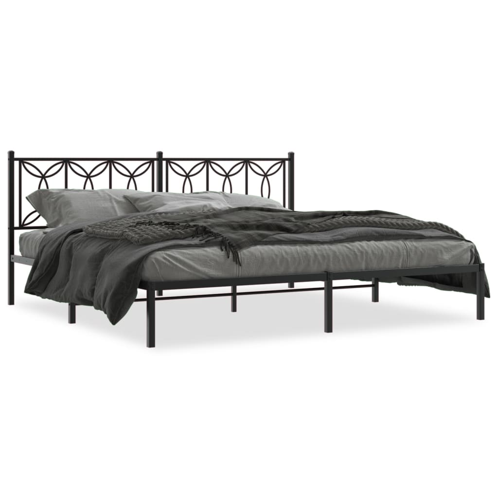 Sengeramme i metall med sengegavl svart 193x203 cm