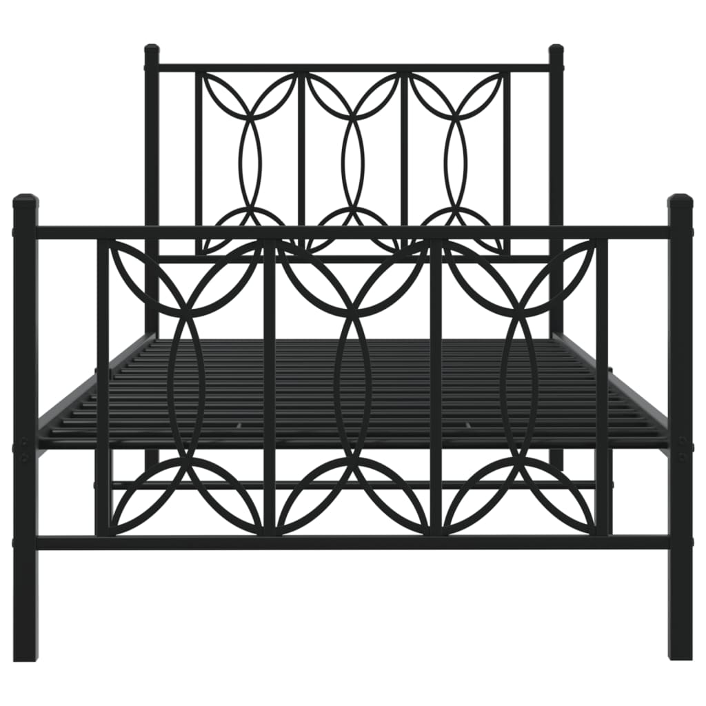 Sengeramme i metall med hode- og fotgavl svart 75x190 cm
