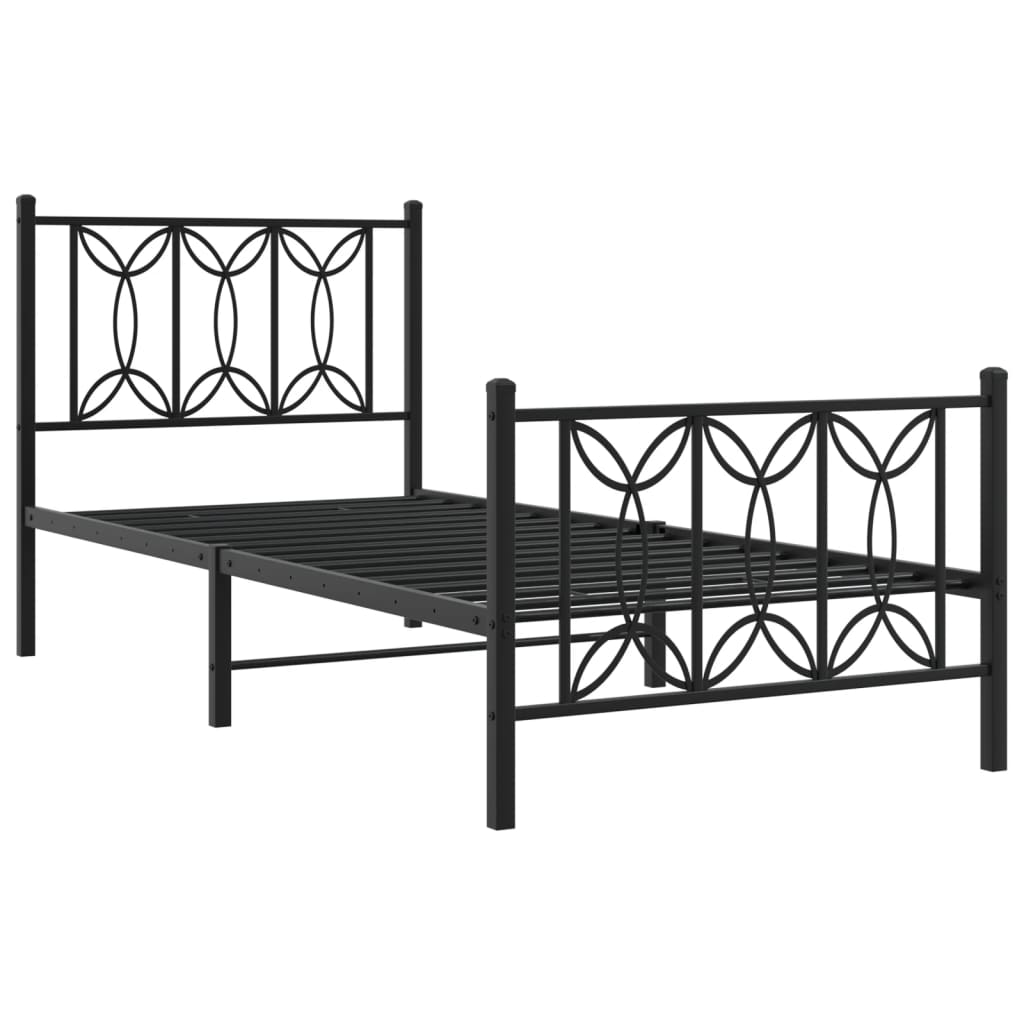 Sengeramme i metall med hode- og fotgavl svart 90x200 cm