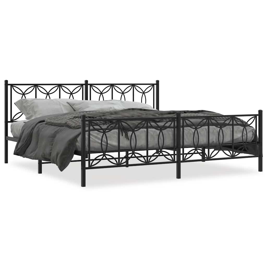 Sengeramme i metall med hode- og fotgavl svart 193x203 cm