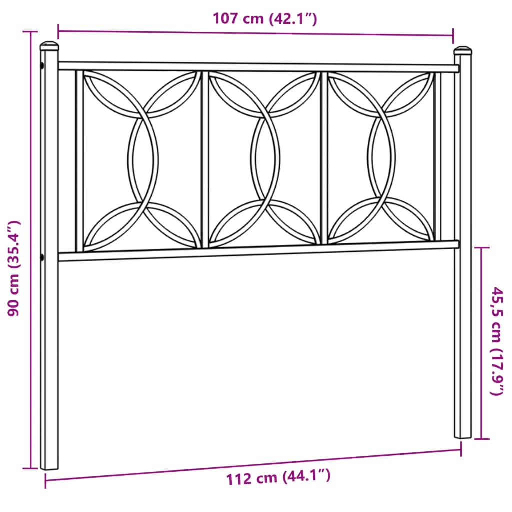 Utskiftbar sengegavl i metall svart 107 cm