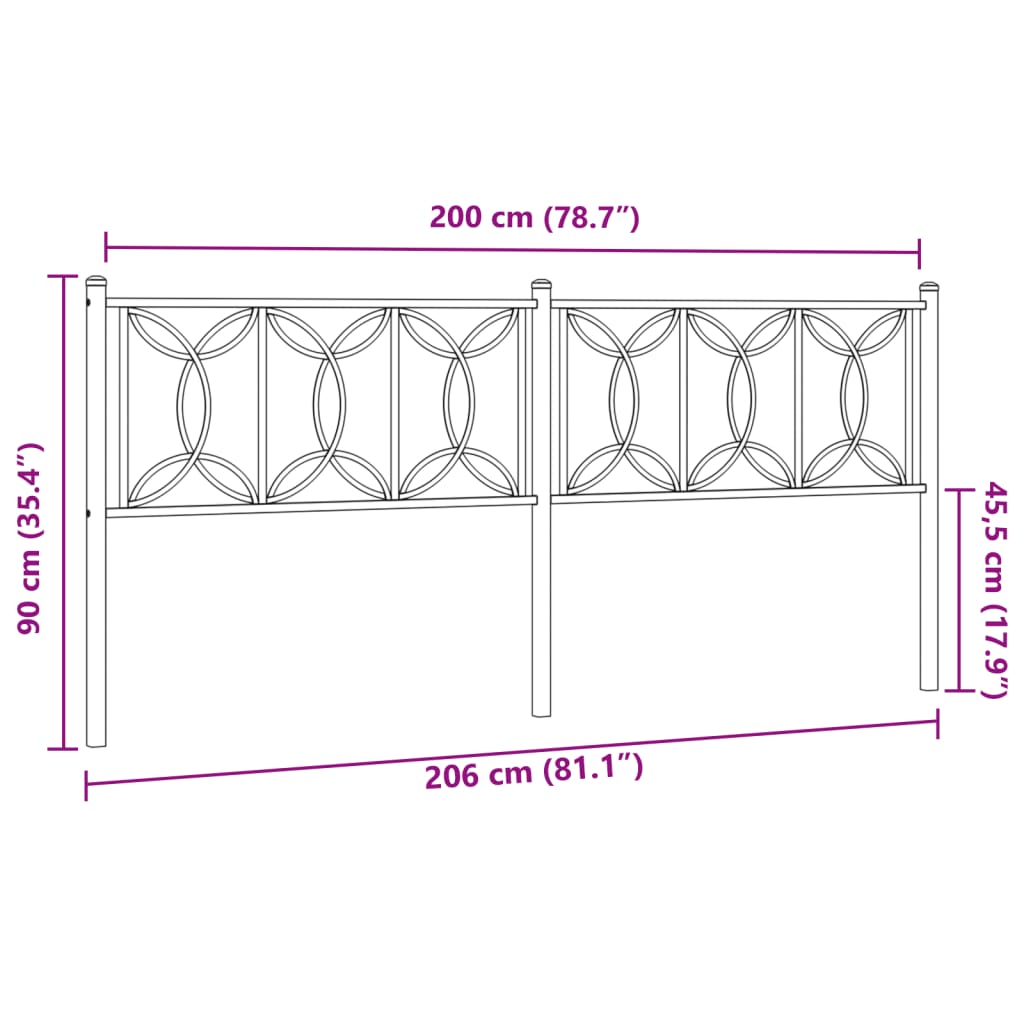 Utskiftbar sengegavl i metall svart 200 cm