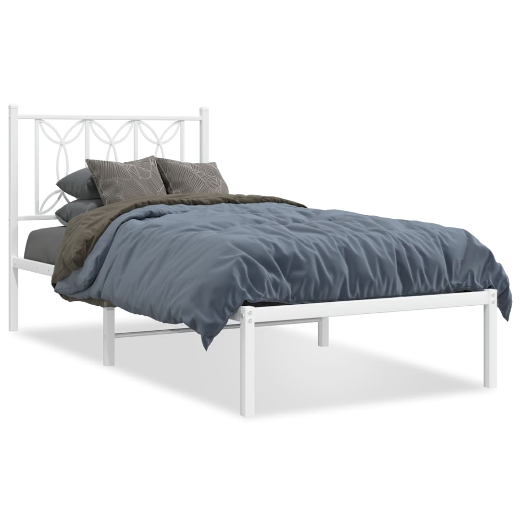 Sengeramme i metall uten madrass med hodegavl hvit 75x190 cm
