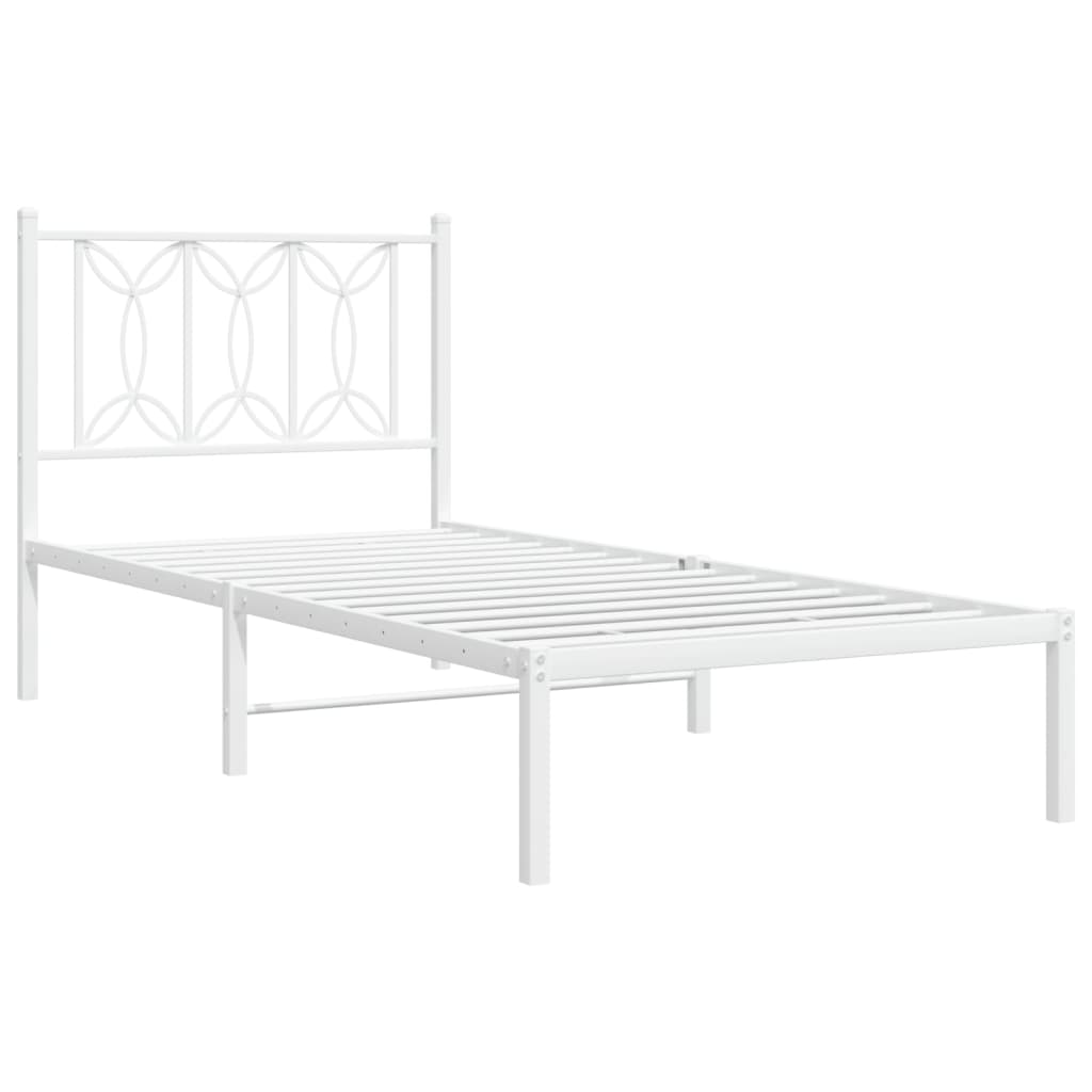 Sengeramme i metall uten madrass med hodegavl hvit 75x190 cm