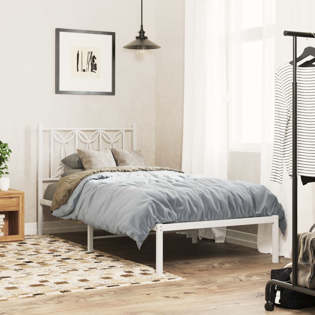 Sengeramme i metall uten madrass med hodegavl hvit 75x190 cm