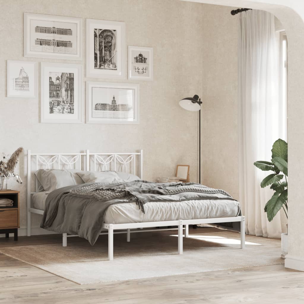 Sengeramme i metall med hodegavl hvit 135x190 cm