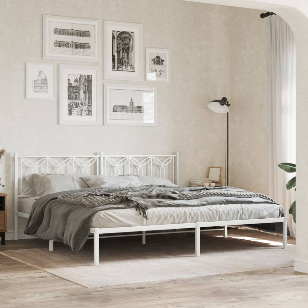 Sengeramme i metall med hodegavl hvit 193x203 cm