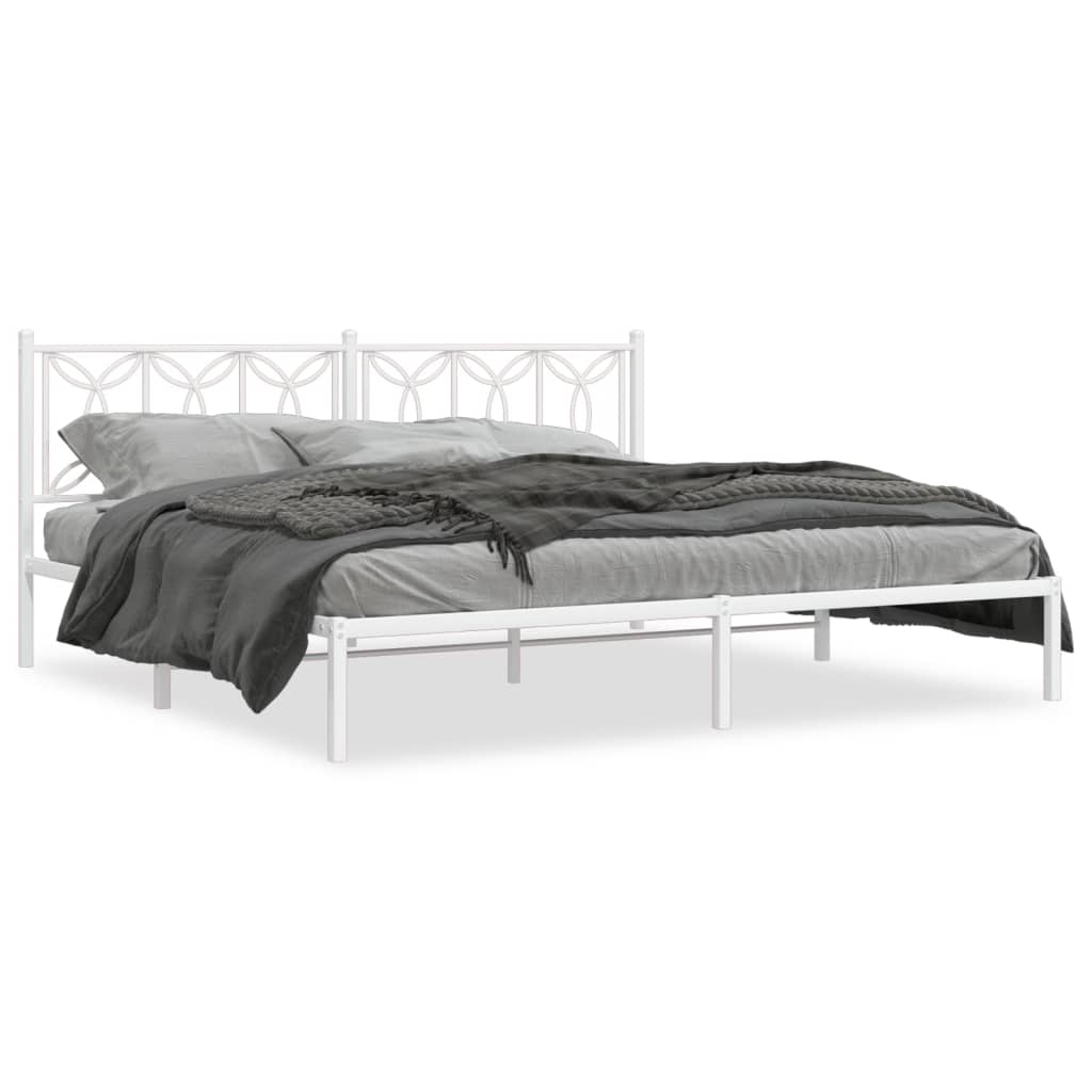 Sengeramme i metall med sengegavl hvit 200x200 cm