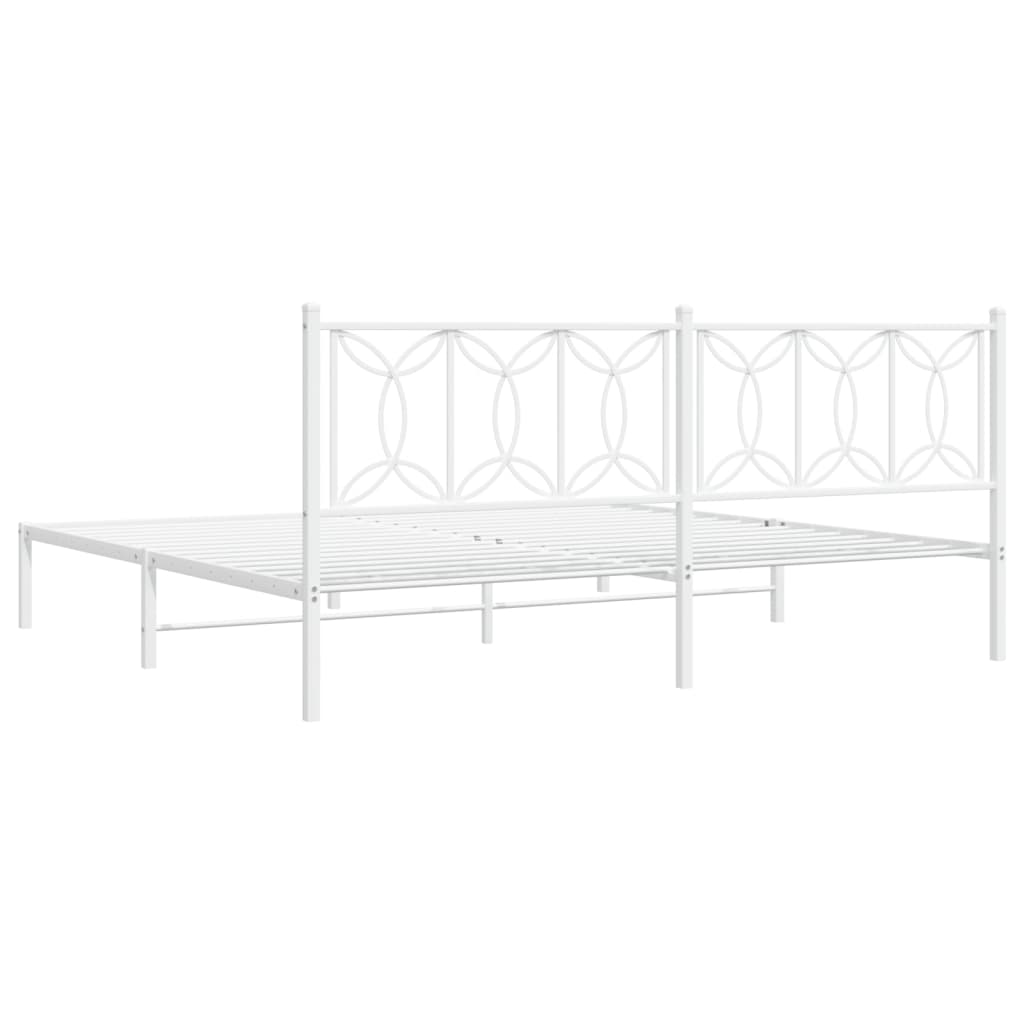 Sengeramme i metall med sengegavl hvit 200x200 cm