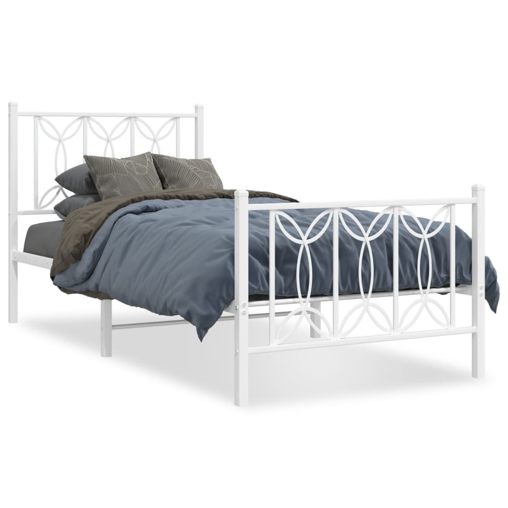 Sengeramme i metall med hode- og fotgavl hvit 75x190 cm