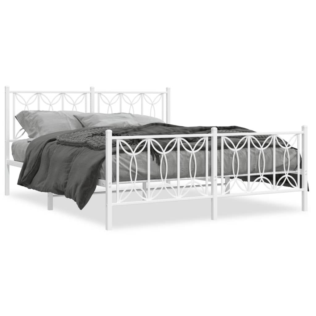 Sengeramme i metall med hode- og fotgavl hvit 150x200 cm