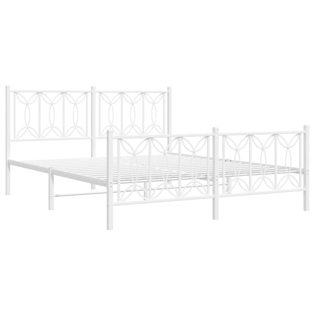 Sengeramme i metall med hode- og fotgavl hvit 150x200 cm