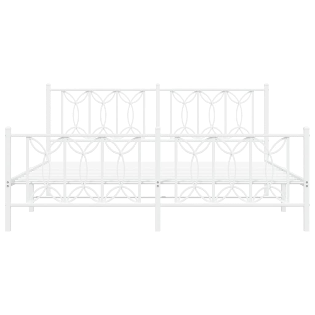 Sengeramme i metall med hode- og fotgavl hvit 183x213 cm