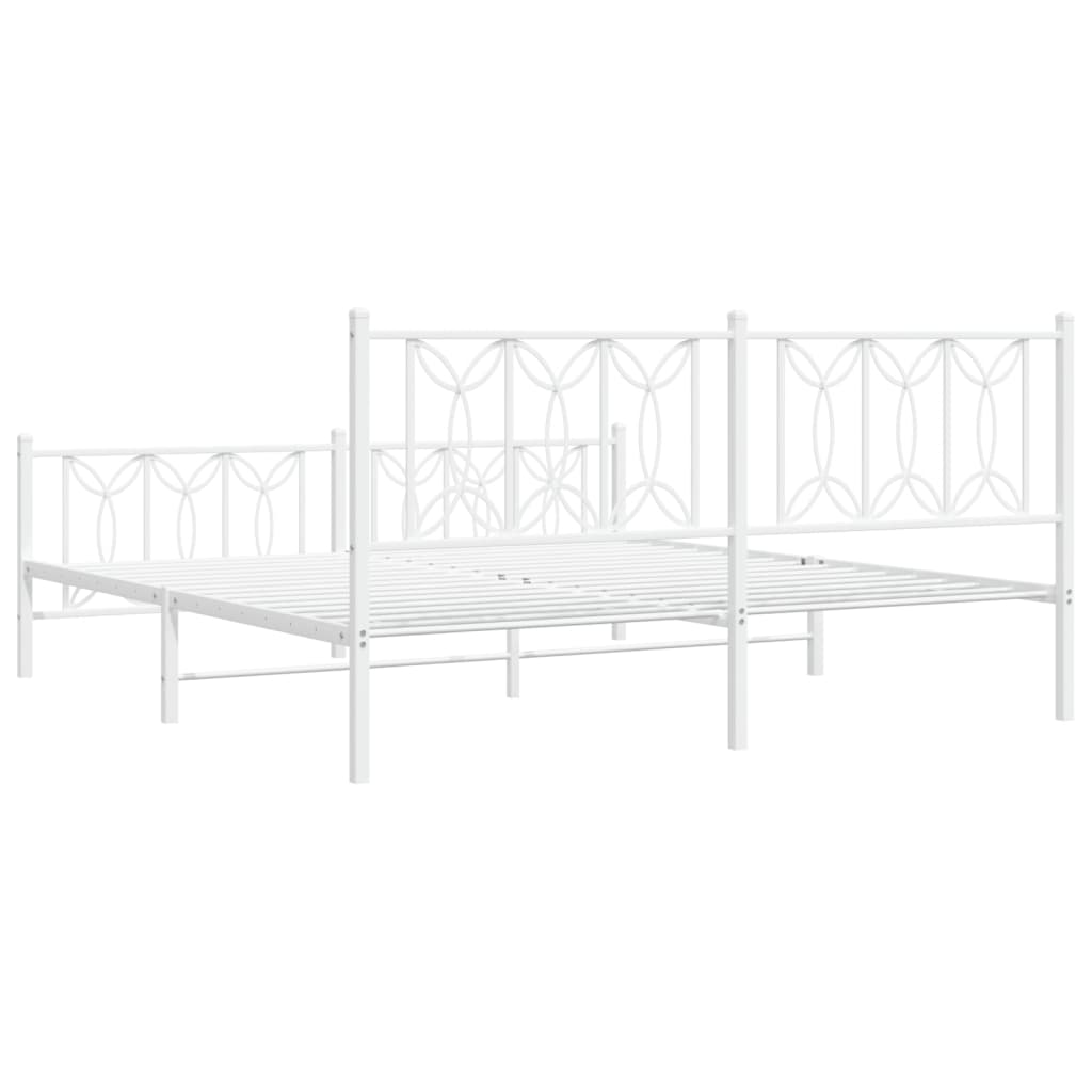 Sengeramme i metall med hode- og fotgavl hvit 183x213 cm
