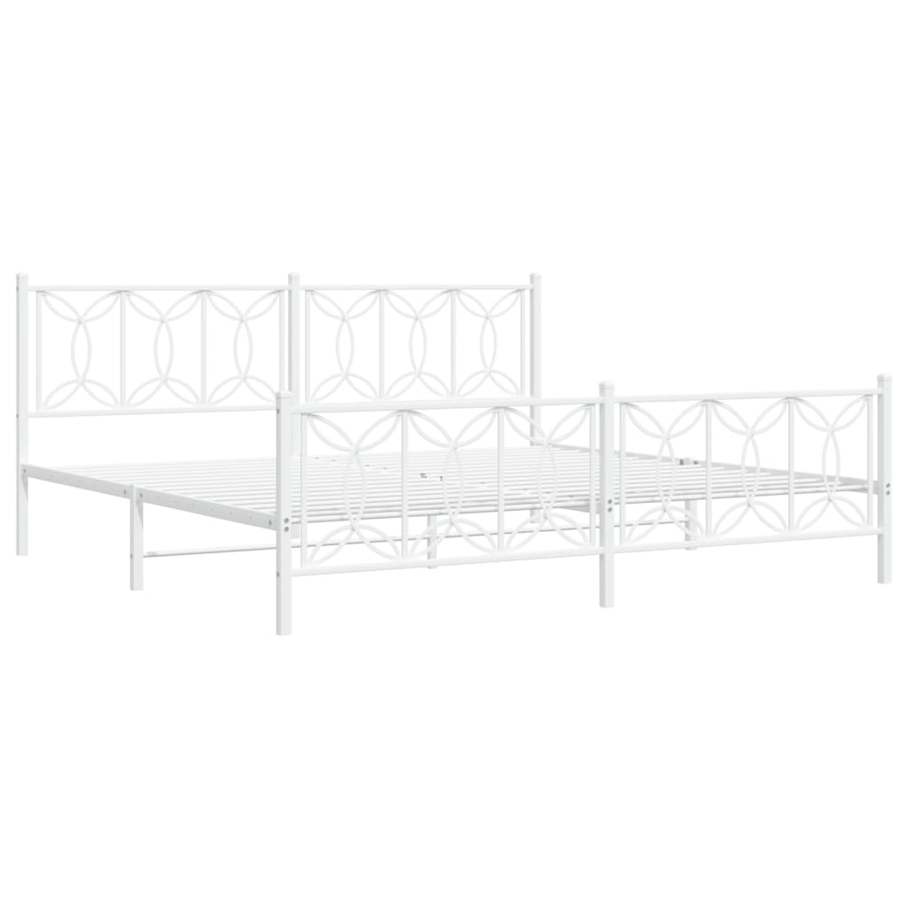 Sengeramme i metall med hode- og fotgavl hvit 200x200 cm