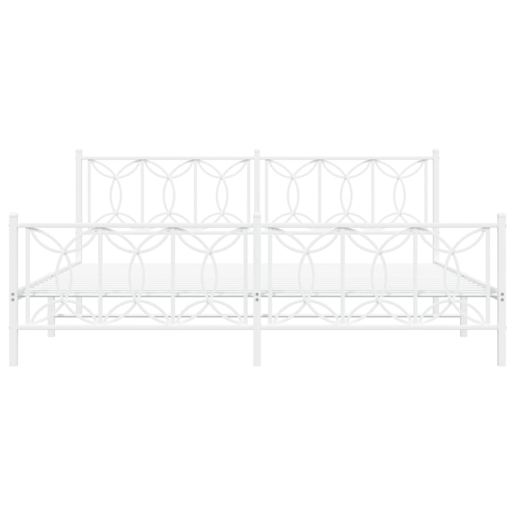 Sengeramme i metall med hode- og fotgavl hvit 200x200 cm