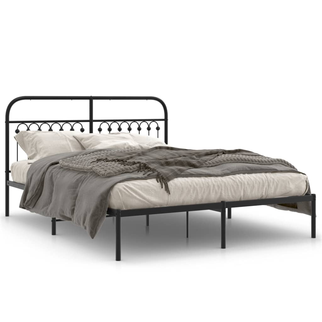 Sengeramme i metall med sengegavl svart 150x200 cm