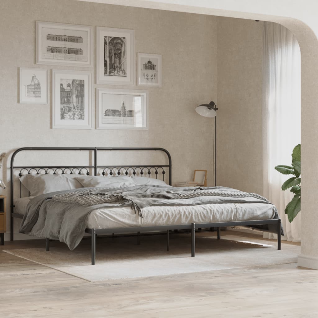 Sengeramme i metall med sengegavl svart 193x203 cm