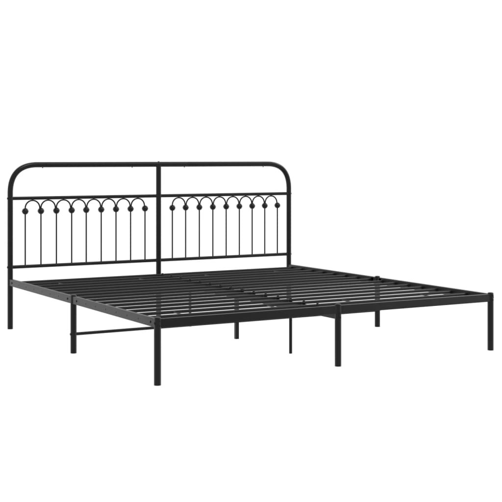 Sengeramme i metall med sengegavl svart 200x200 cm