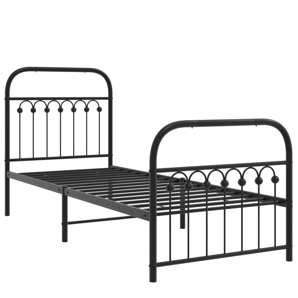 Sengeramme i metall med hode- og fotgavl svart 75x190 cm