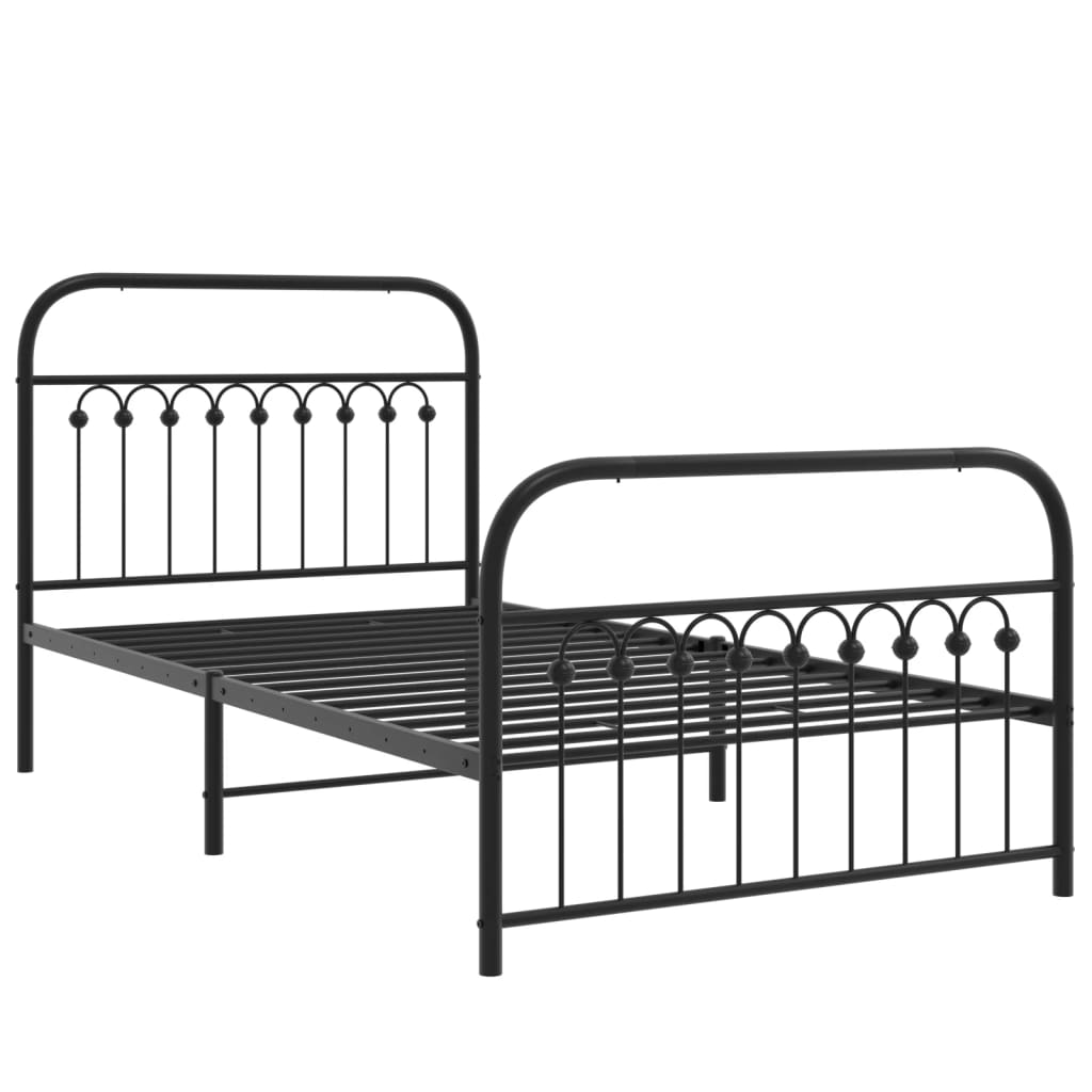 Sengeramme i metall med hode- og fotgavl svart 100x190 cm