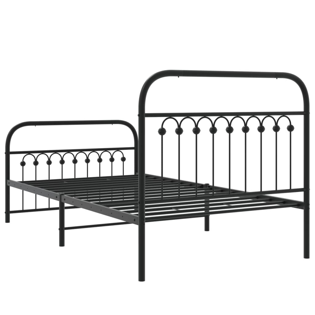 Sengeramme i metall med hode- og fotgavl svart 100x190 cm
