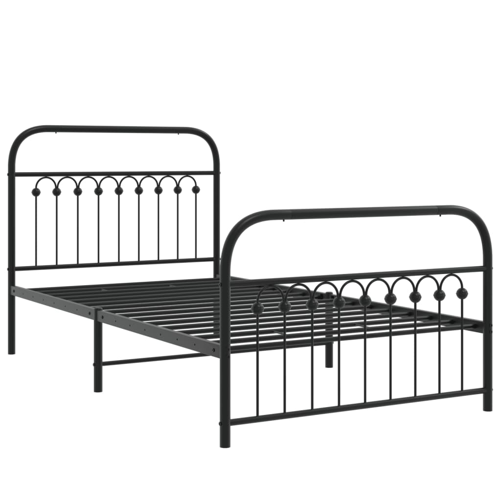 Sengeramme i metall med hode- og fotgavl svart 100x200 cm