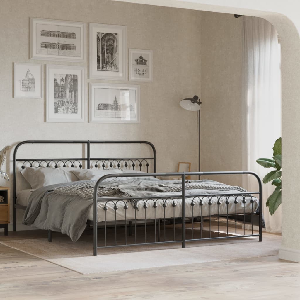 Sengeramme i metall med hode- og fotgavl svart 183x203 cm