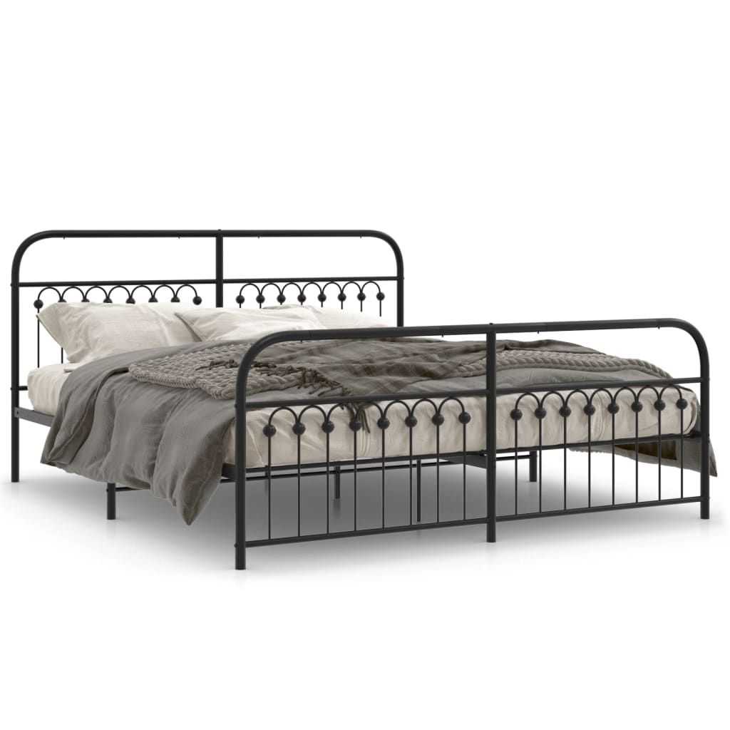 Sengeramme i metall med hode- og fotgavl svart 183x203 cm