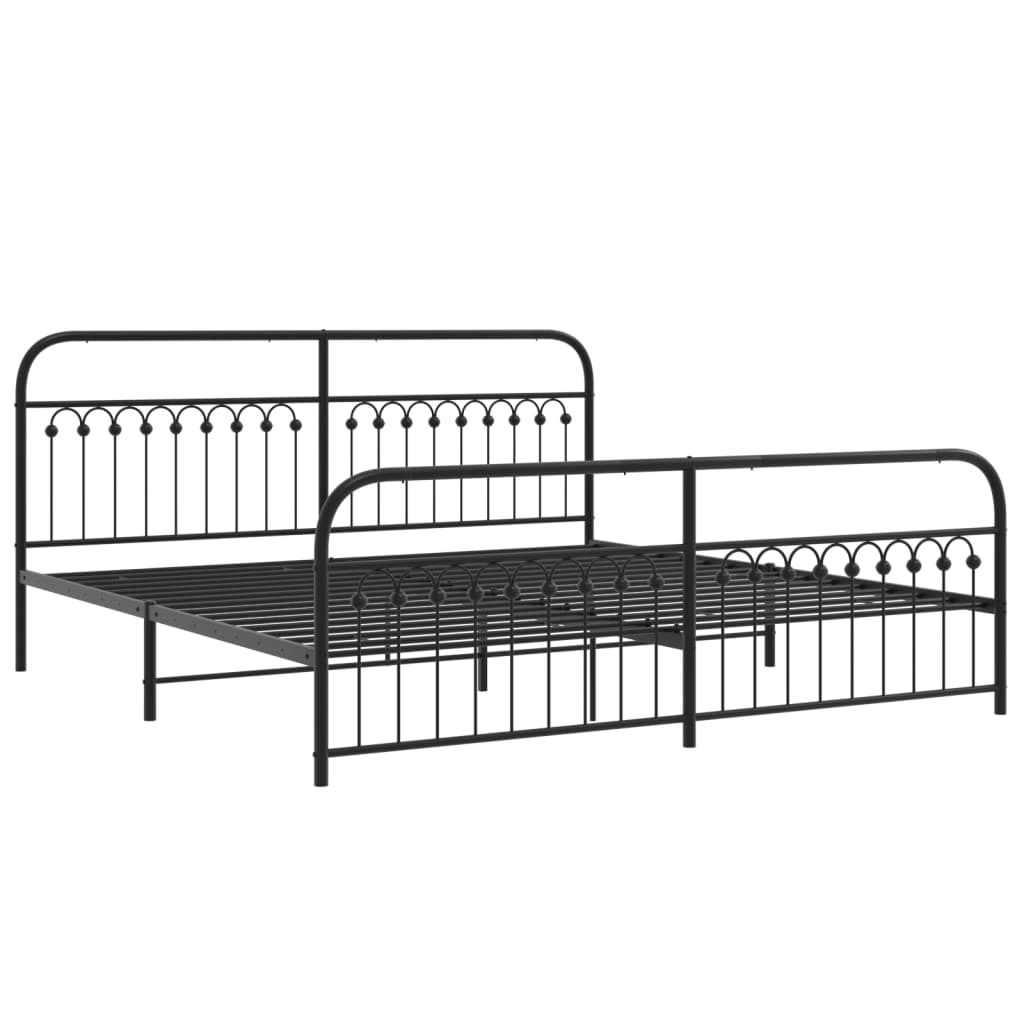 Sengeramme i metall med hode- og fotgavl svart 193x203 cm