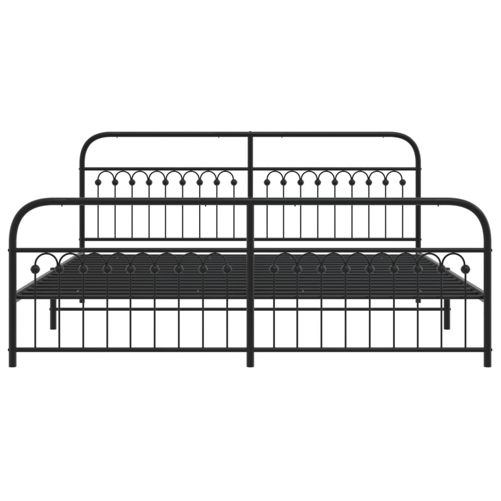 Sengeramme i metall med hode- og fotgavl svart 193x203 cm