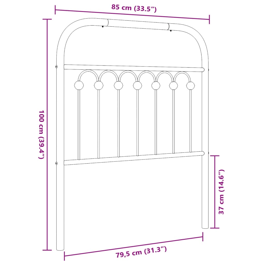 Utskiftbar sengegavl i metall svart 80 cm